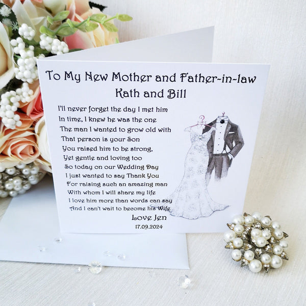 Mother and Father of the Groom Wedding Day Card, Personalised Wedding Thank You Card, New in laws card, Parents of the Groom card