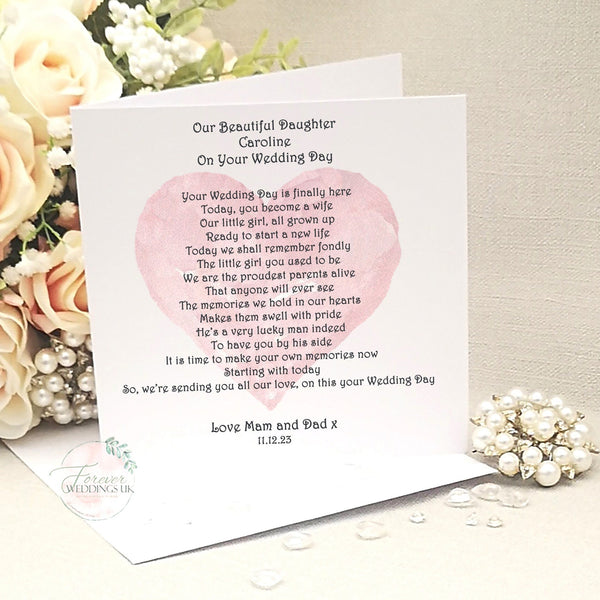 Daughter on wedding day card, Wedding card for Bride from Parents, Large Wedding Card for Daughter, To our Daughter on her Wedding Day,