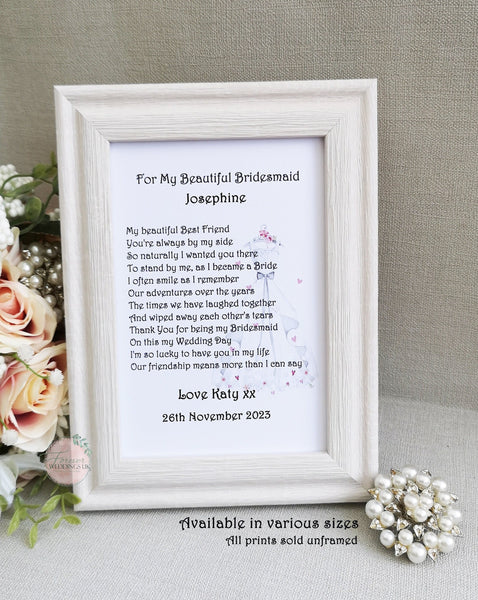 Thank you Bridesmaid gift, Bridesmaid poem, gift for Bridesmaid box, poem print