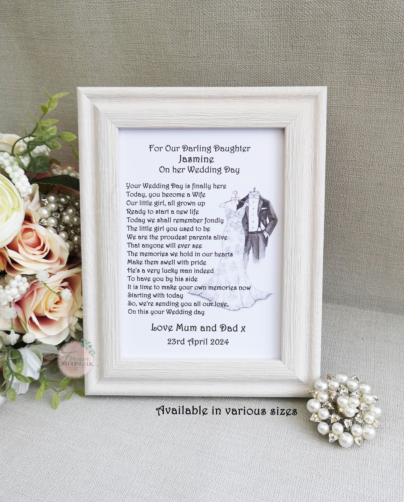 To our Daughter on your Wedding Day, Wedding Gift for Daughter from Mother, Bride Gift for Daughter, Personalised Poem Card