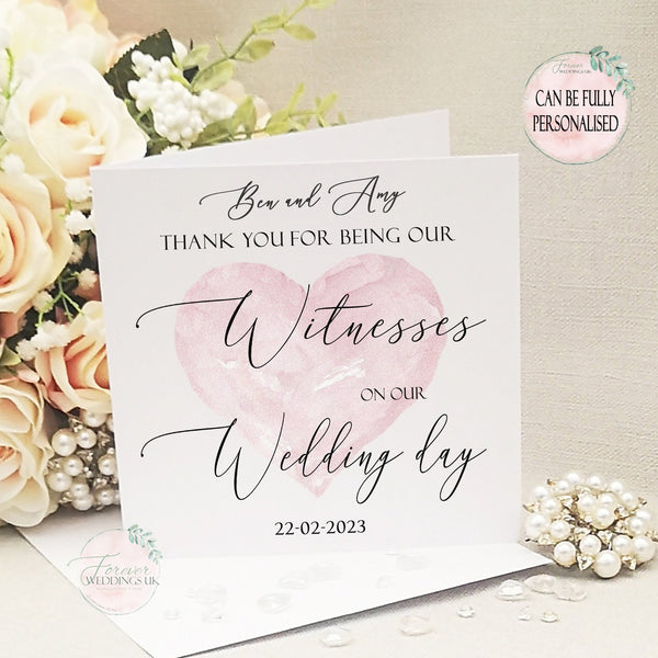 Thank you for being our Witnesses Wedding Card, Personalised Wedding role card, Card from Bride and Groom, Simple Wedding Card for Witness