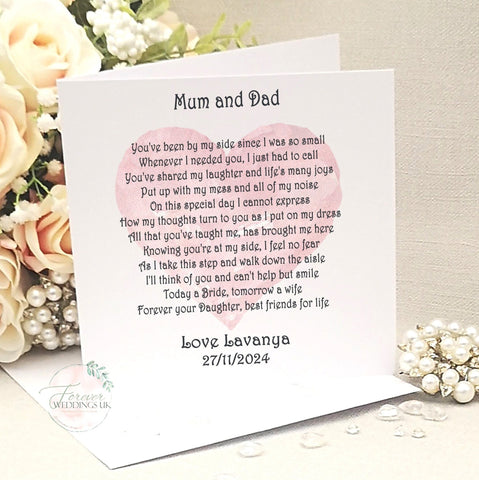 To my Mum and Dad on my Wedding Day, Card from Daughter, Wedding Keepsake, Bridal Party Card, Parents of the Bride Card