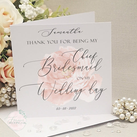 Chief Bridesmaid Thank You Card, Personalised Wedding Card, Floral Wedding, Bridal Party Card, Card from Bride, Bridesmaid Box Filler