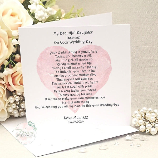 To my Daughter on her wedding day, Wedding poem for Daughter, Daughter Bride card, Wedding Morning Gift, Bride Keepsake, Custom Wedding Card