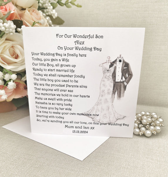 Personalised Son On His Wedding Day Card, Large Card for Groom on the Wedding Morning, Son Groom Card, Custom Keepsake from Mum and Dad