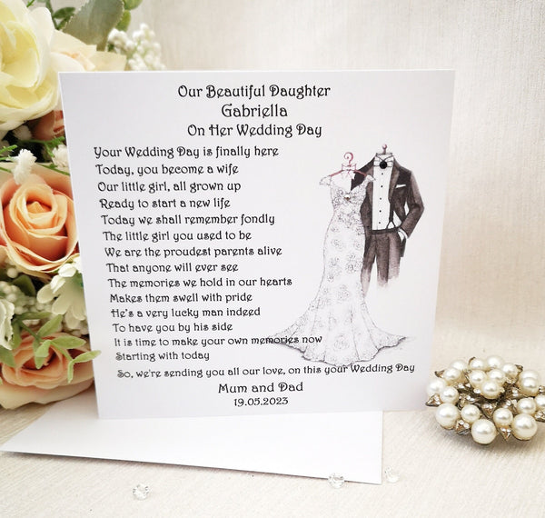 To our Daughter on your Wedding Day, Wedding Gift for Daughter from Mother, Bride Gift for Daughter, Personalised Poem Card