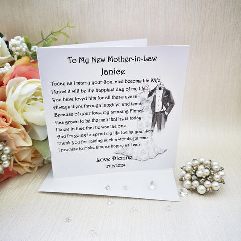 Personalised Mother of the Groom card, Wedding thank you card, Card from Bride to new Mother-in-law, Bridal Party Card, Custom Keepsake