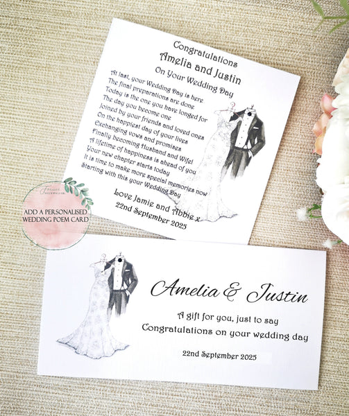 Personalised Wedding Money Wallet, Gift for Newlyweds, Bride and Groom Greeting Card, Honeymoon donation envelope, Wedding Day Gift