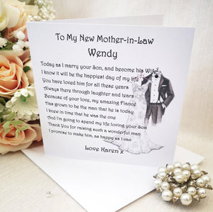 Mother of the Groom Wedding Day Card, Mother of the Groom Personalised Groom, New Mother-in-law card, Wedding Parent Card, Card from Bride