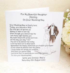 Wedding Day Card from Heaven, Personalised Daughter Card from deceased Parent, Memorial Card from Mother of the Bride, Custom Keepsake