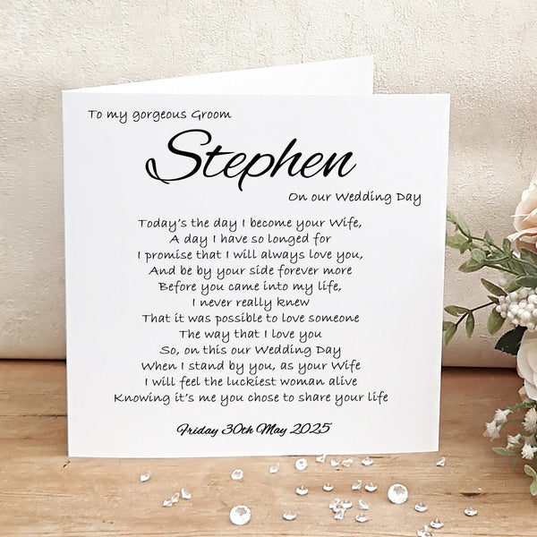 Personalised Husband to be Wedding Day Card, Card from Bride, To My Groom Card,  On our wedding day card, Groom wedding card, Simple card