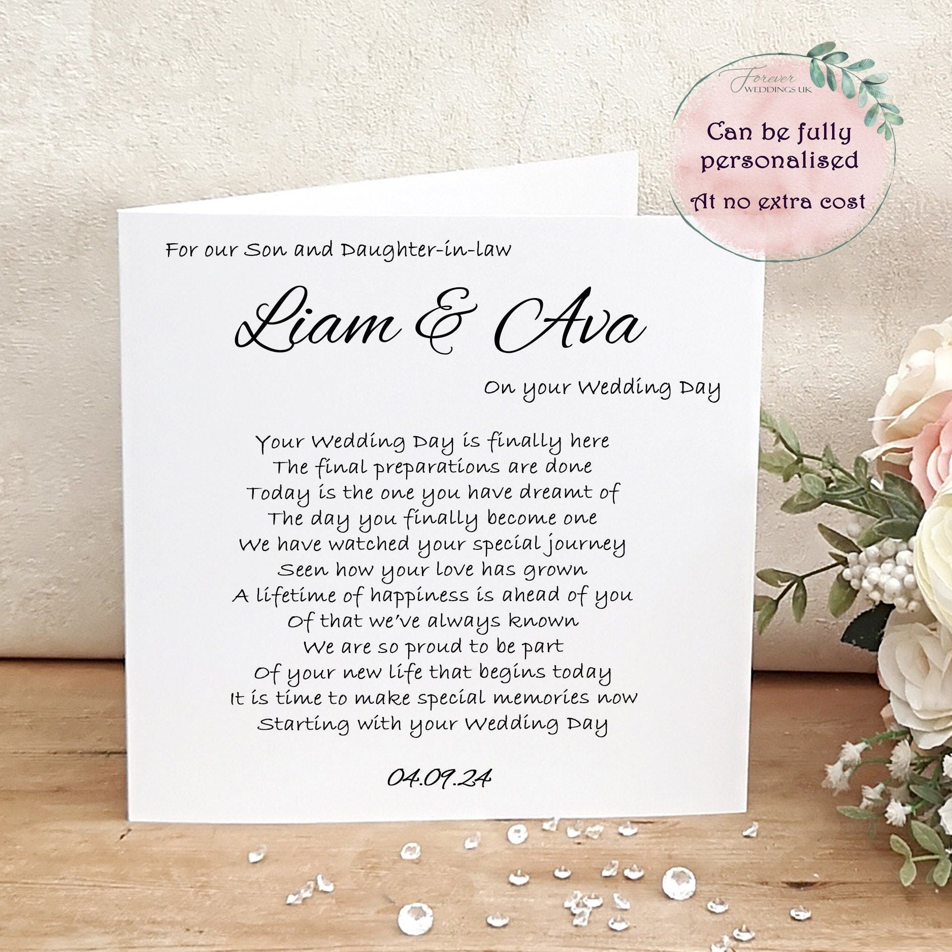 Son and Daughter-in-law Wedding Day Card, Bride and Groom Card, Wedding Poem for Daughter, To my Son on his Wedding day, Card for Newlyweds