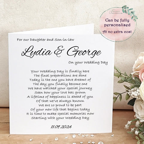 Daughter and Son-in-law Wedding Day Card, Bride and Groom Card, Wedding Poem, To my Daughter on her Wedding day, Card for Newlyweds