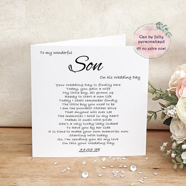 Personalised Groom Card, To our Son on his Wedding Day Card, Simple Card for the Groom, Keepsake from Parents of the Groom, Wedding Day Card