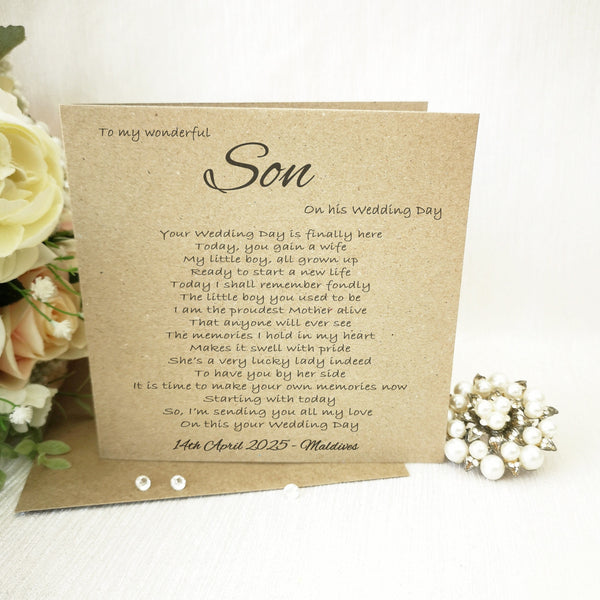 Son Wedding Day Card, Simple Card for the Groom, Personalised Son Groom Card, Keepsake from Parents of the Groom, Wedding Day Card