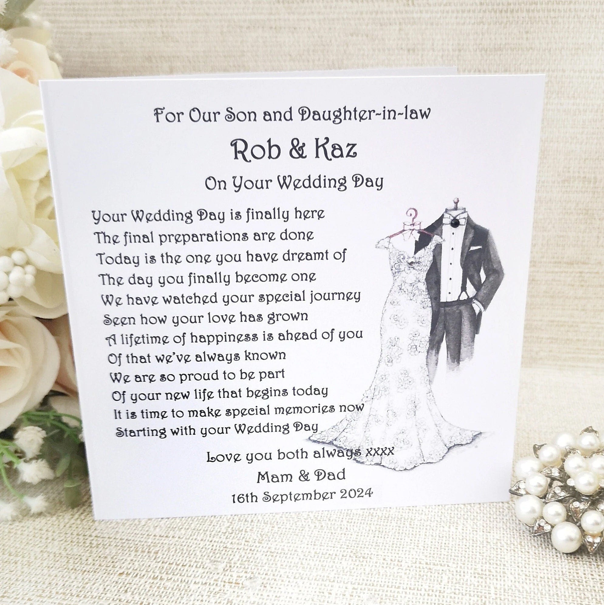 Son and Daughter-in-law Wedding Day Card, To my Son on his Wedding day, Bride and Groom Card, Wedding Poem for Daughter