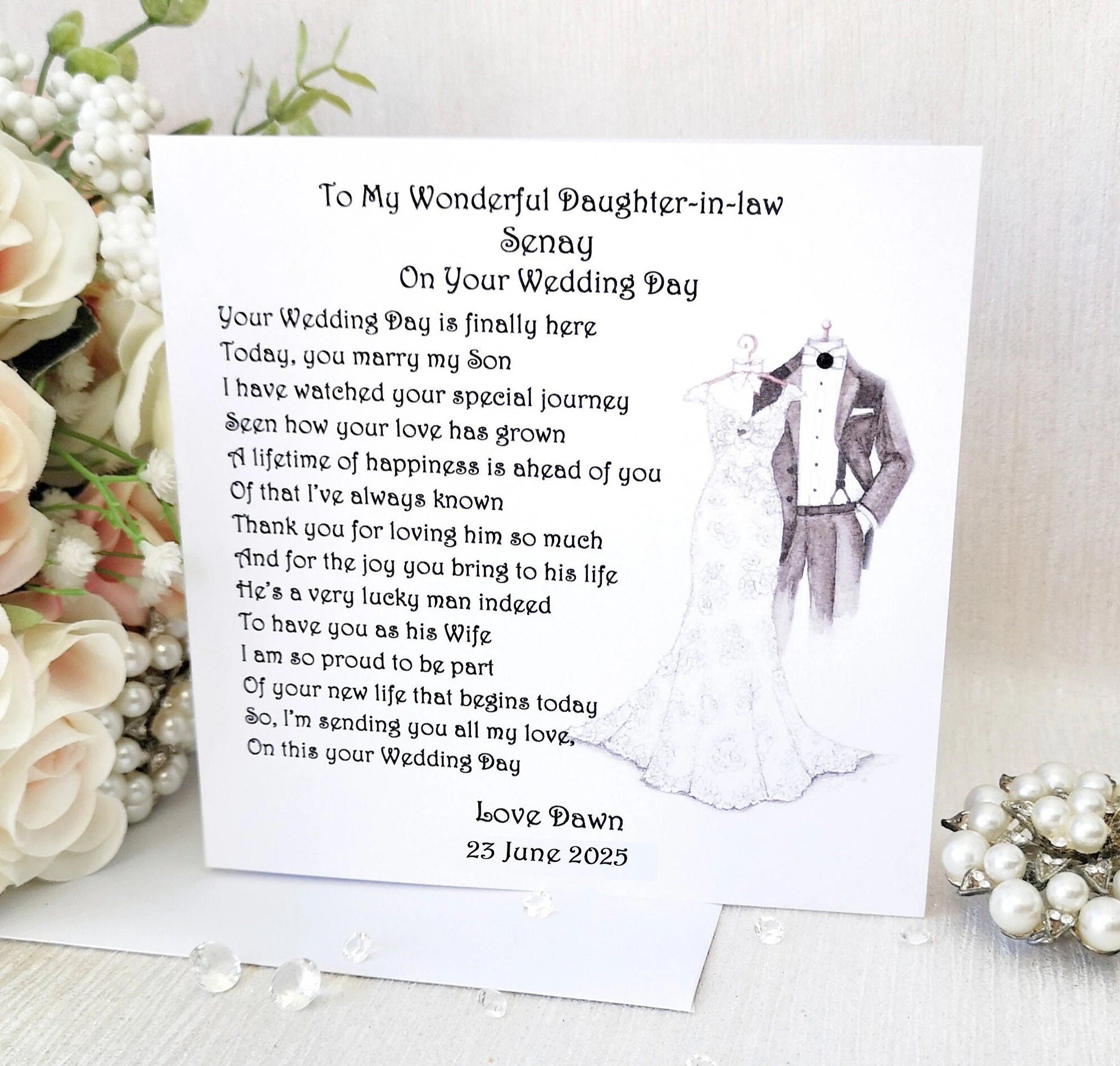 New Daughter in law Wedding Card, Personalised Large Custom card for Bride, Wedding Keepsake, On your Wedding Day, Wedding Poem for Bride