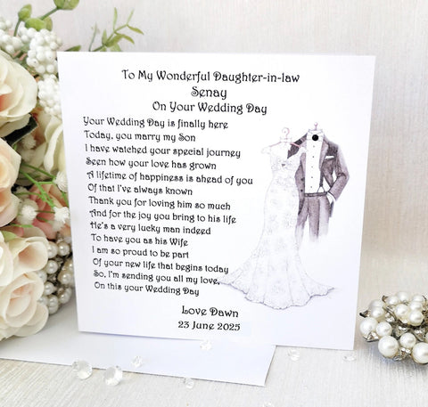 New Daughter in law Wedding Card, Personalised Large Custom card for Bride, Wedding Keepsake, On your Wedding Day, Wedding Poem for Bride