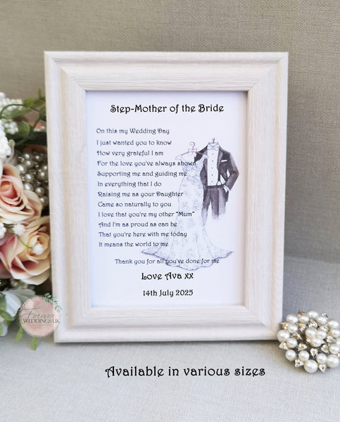 To My Step-Mother of the Bride Wedding Print, Parents Wedding Gift, Thank You gift, Gift from Bride, On My Wedding Day, Custom Keepsake