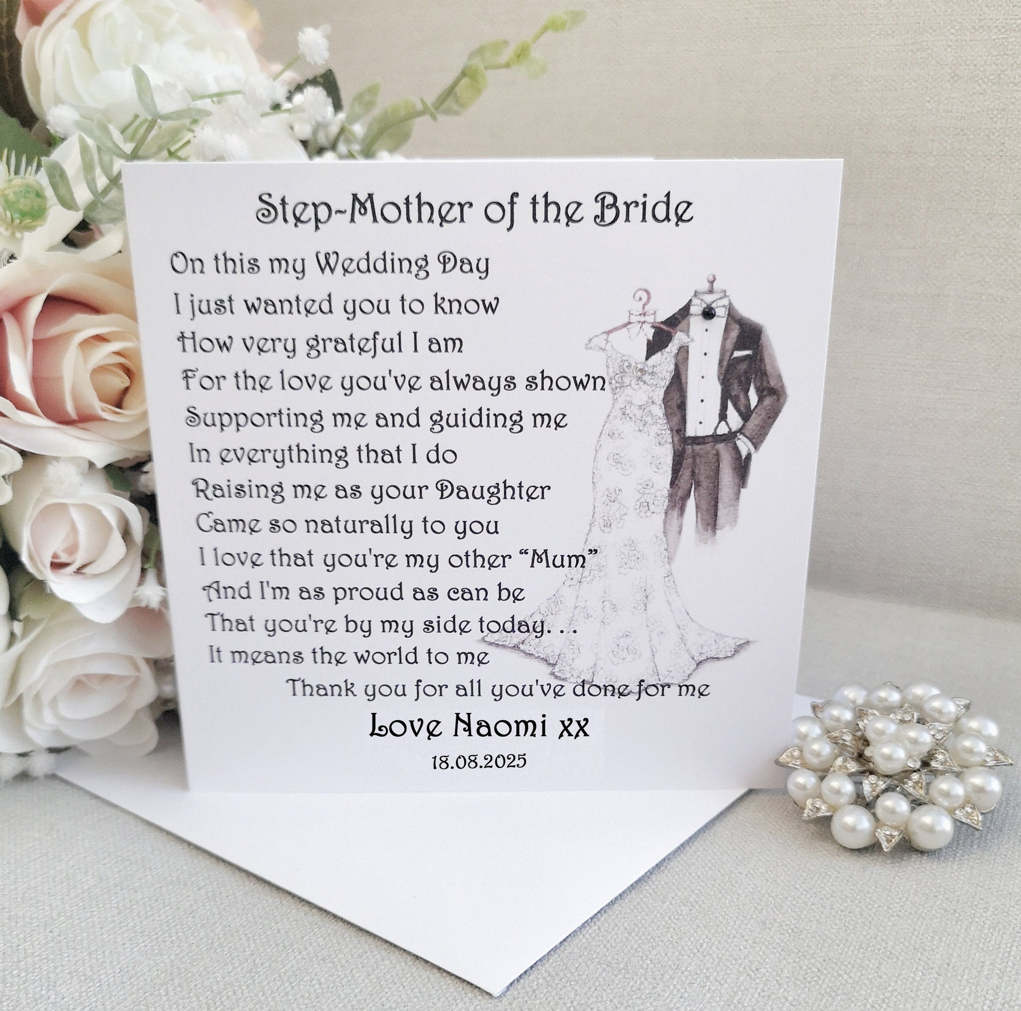 Step-Mother of the Bride Wedding Day Card, On my Wedding Day, Personalised card for Step-Mum or Step-Dad, Wedding Parent Card, Card Bride