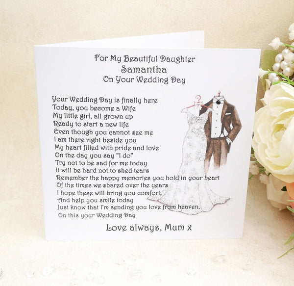 Wedding Day Card from Heaven, Personalised Daughter Card from deceased Parent, Memorial Card from Mother of the Bride, Custom Keepsake