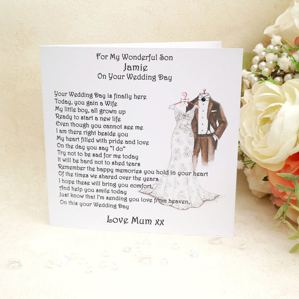 Card from Heaven, Groom Wedding Day Card from deceased Parent, Personalised Remembrance Keepsake, Son on his Wedding Day, Mum Heaven Card