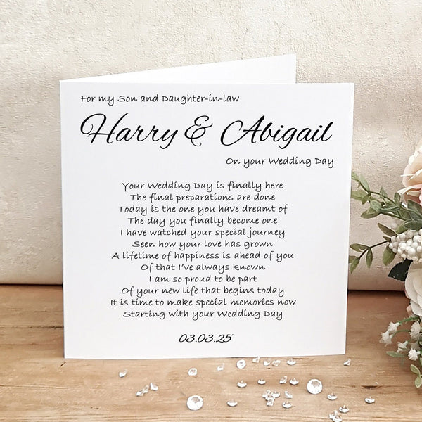 Son and Daughter-in-law Wedding Day Card, Bride and Groom Card, Wedding Poem for Daughter, To my Son on his Wedding day, Card for Newlyweds