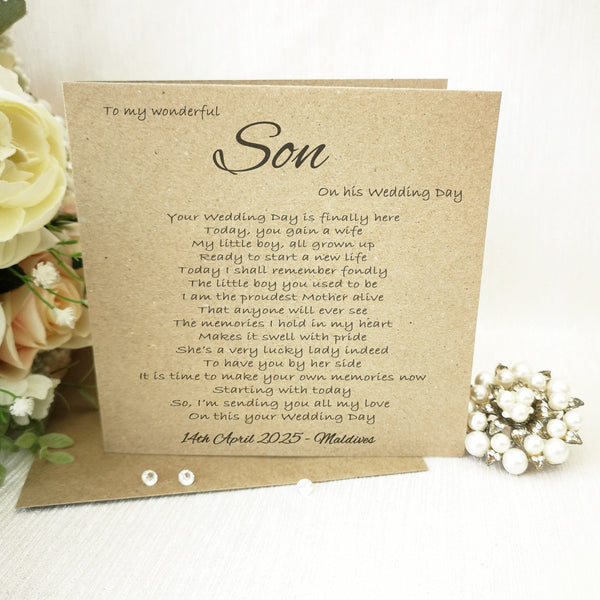 Personalised Groom Card, To our Son on his Wedding Day Card, Simple Card for the Groom, Keepsake from Parents of the Groom, Wedding Day Card