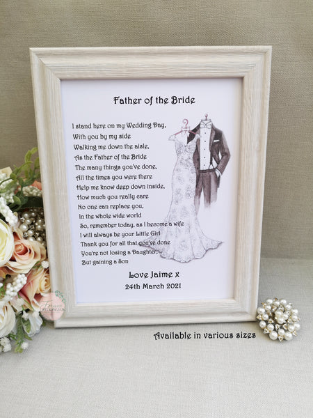 Father of the Bride Print, Wedding Thank You gift, Wedding Print, Unframed