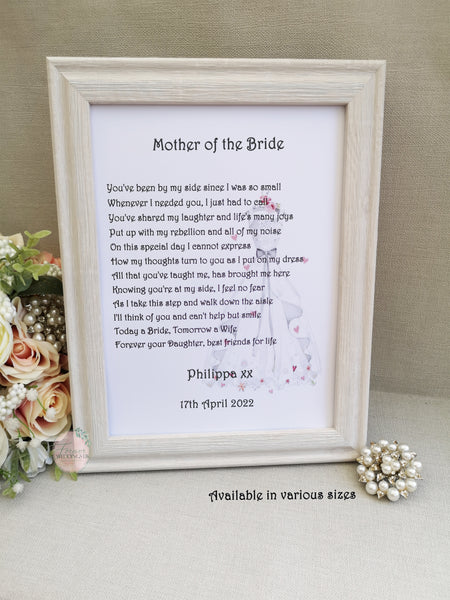 Mother of the Bride print, Wedding Thank You gift, Wedding Print, Unframed