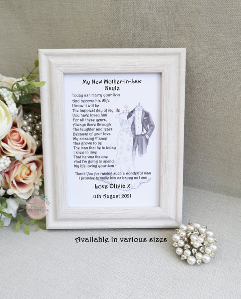 Mother of the Groom Personalised Print, Thank You Wedding Day Print