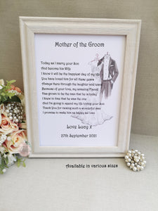 Mother of the Groom Personalised Print, Thank You Wedding Day Print