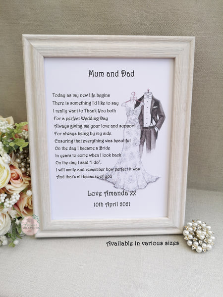 Personalised Parent Wedding Thank You Print,