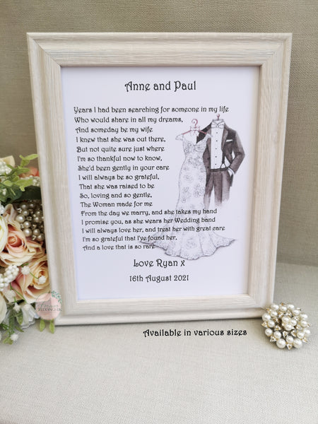 Parents of the Bride Print, Wedding Thank You gift from Groom, Unframed