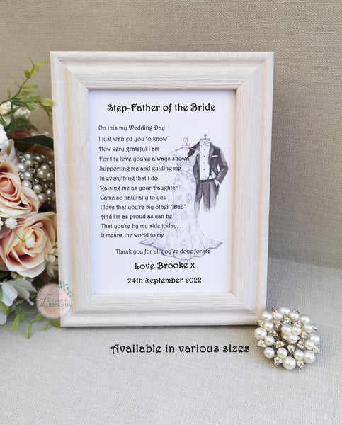 Step Father of the Bride print, Wedding day thank you print