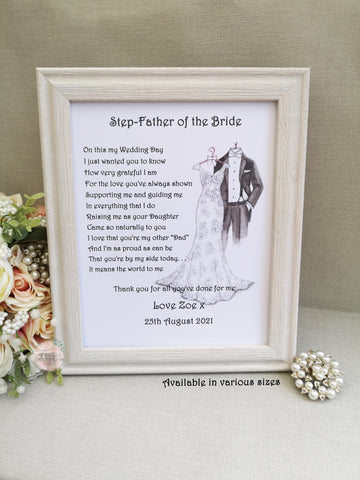 Step Father of the Bride print, Wedding day thank you print