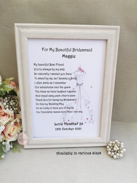 Bridesmaid Thank You Gift Print, Personalised