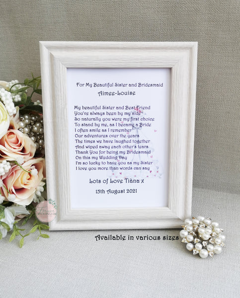 Bridesmaid Thank You Gift Print, Personalised