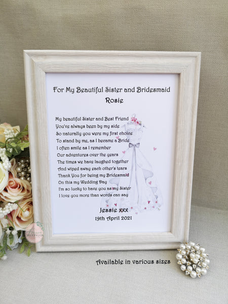 Bridesmaid Thank You Gift Print, Personalised