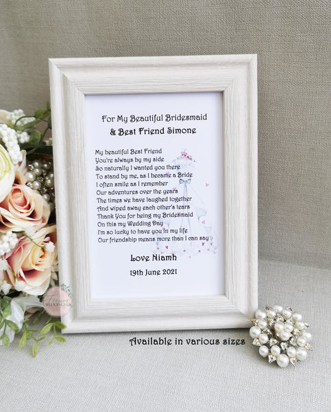 Bridesmaid Thank You Gift Print, Personalised