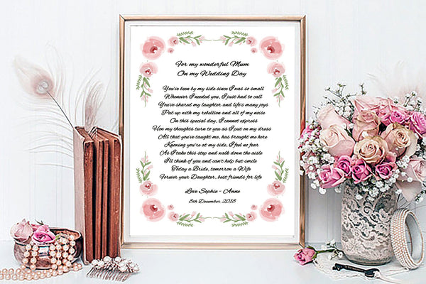 Mother of the Bride Print, Keepsake, Thank You Wedding Gift, Present from Bride UNFRAMED