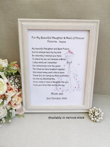 Maid of Honour Thank You Gift Print, Personalised