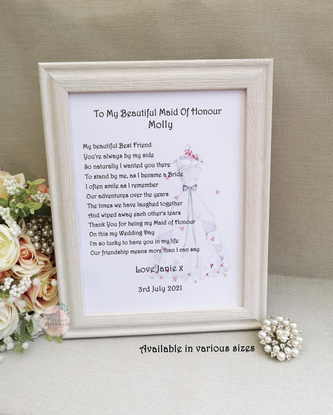 Maid of Honour Thank You Gift Print, Personalised